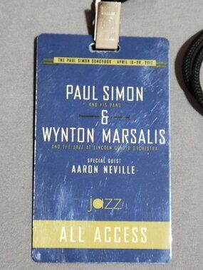 2012 Paul Simon & Wynton Marsalis All Access Credential Jazz at Lincoln Center
